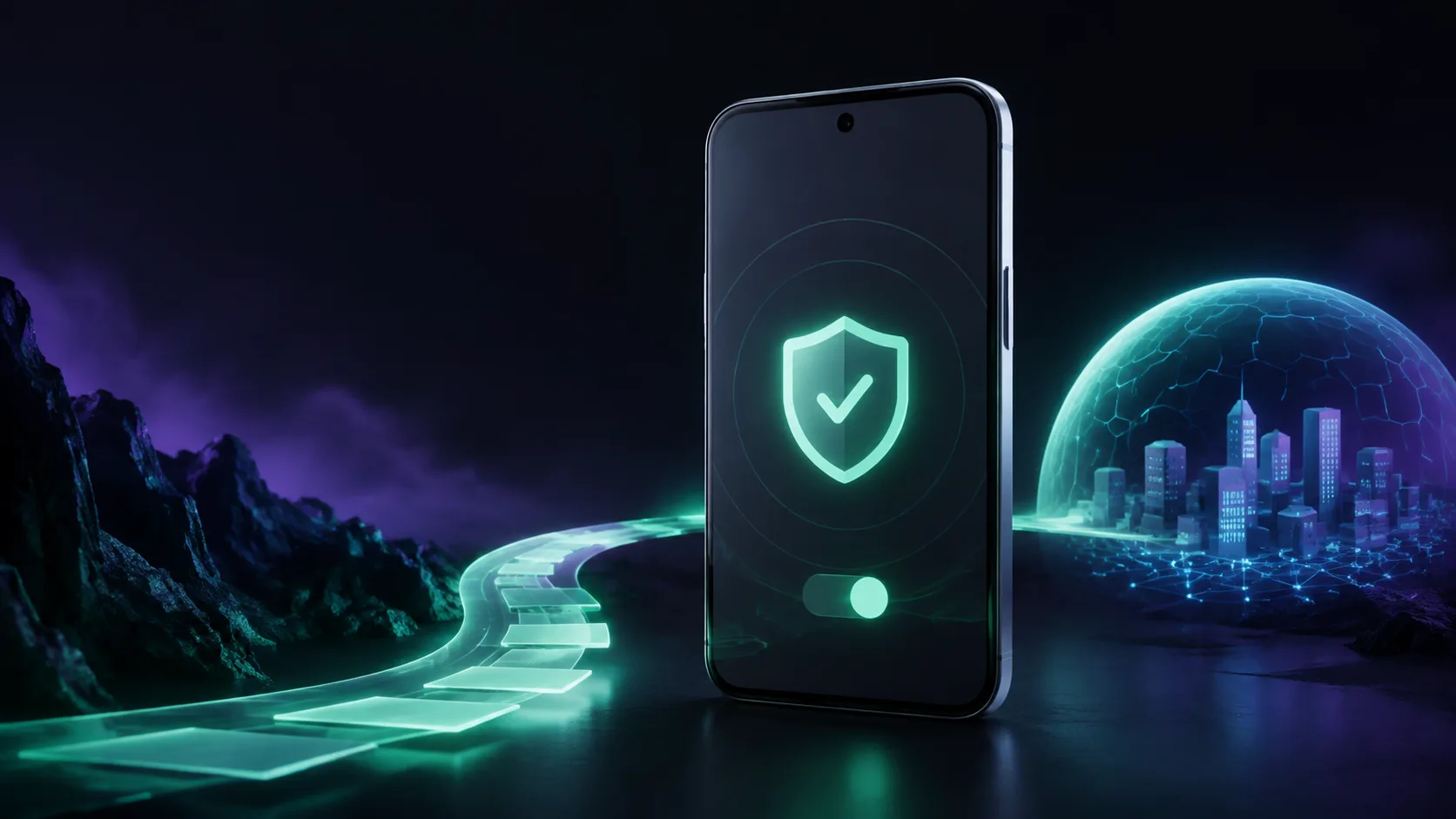 Android phone connected through a protected network route